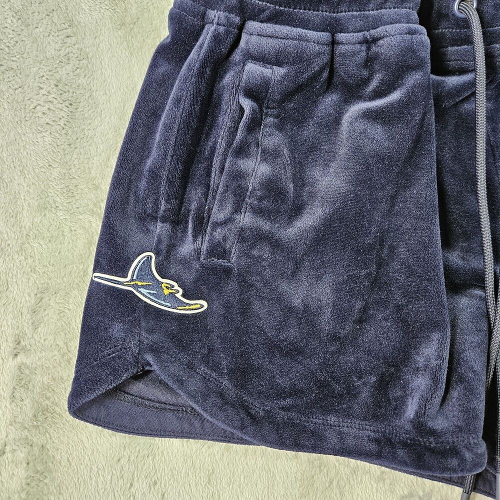 Tampa Bay Rays Velour Shorts Womens M Pro Standard Navy MLB Drawstring Elastic - Picture 2 of 10